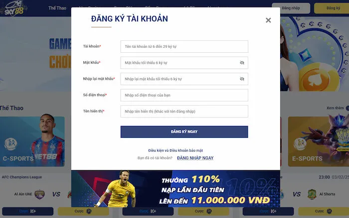 Đăng ký Sky88 cực đơn giản chỉ với vài thao tác